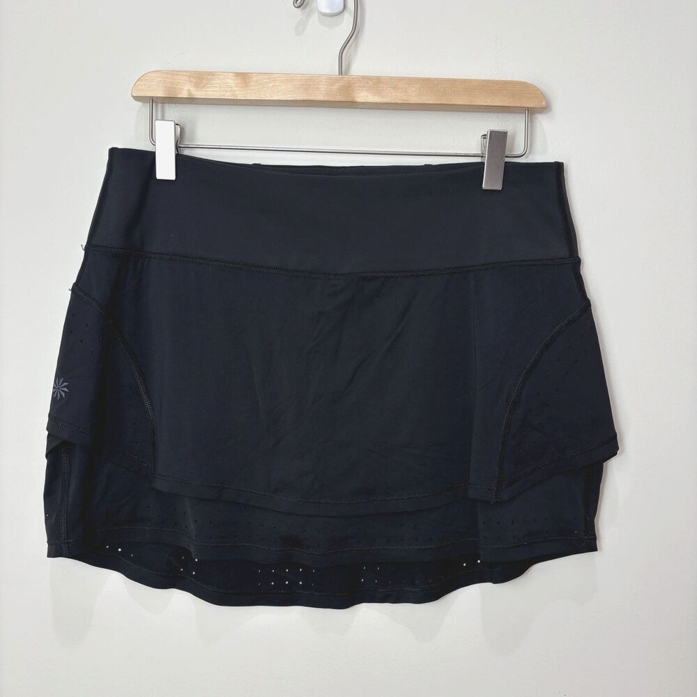 Athleta Stealth Trucool Skort Women M Black Athletic Ruffle Skirt Shorts Tennis